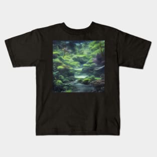 Digital Painting Scene Of Plants and Trees on Lake, Nature Scenery Kids T-Shirt